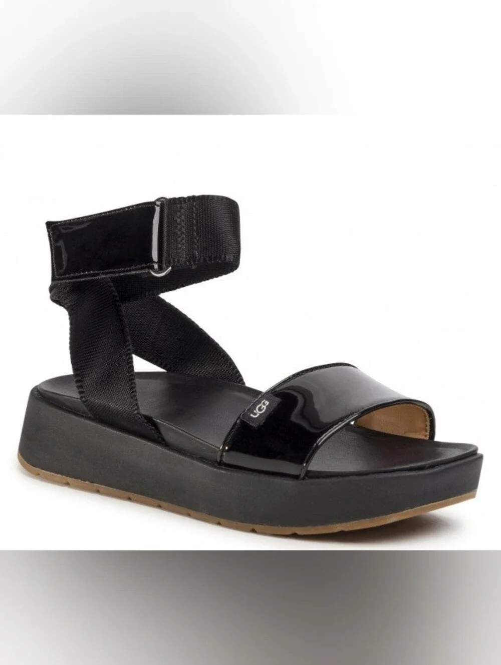 UGG Lennox Black Patent Leather Platform Sandals Size 6